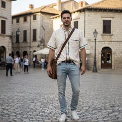 Traditional Mexican Toluca Shirt for Men, Guayabera Style Men's Shirts Size L