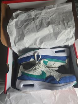 Nike Air Max SC Women's sneakers in the Sail/Neptune Green-Game Royal colorway.