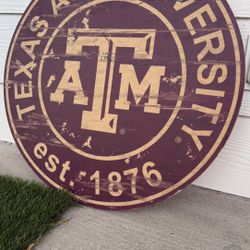 Rustic Texas A&M University round wooden sign 