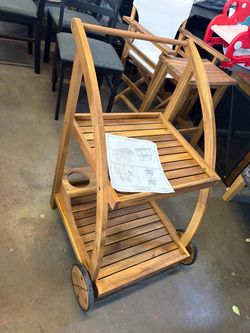 Acorn Finished Acacia Wood Outdoor Bar Trolley with Three Bottle Glass Holders