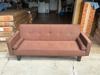 Tufted Fabric Futon Sofa with Bolster Pillows