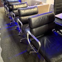 100% AUTHENTIC HERMAN MILLER EAMES SOFT PAD CHAIRS BLACK LEATHER RETAIL NEW IS $3500 PLUS TAX NOW ONLY $799 EACH