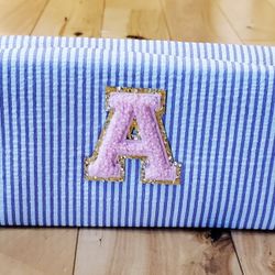 NEW 'A' Initial Lavender Striped Cosmetic Bag