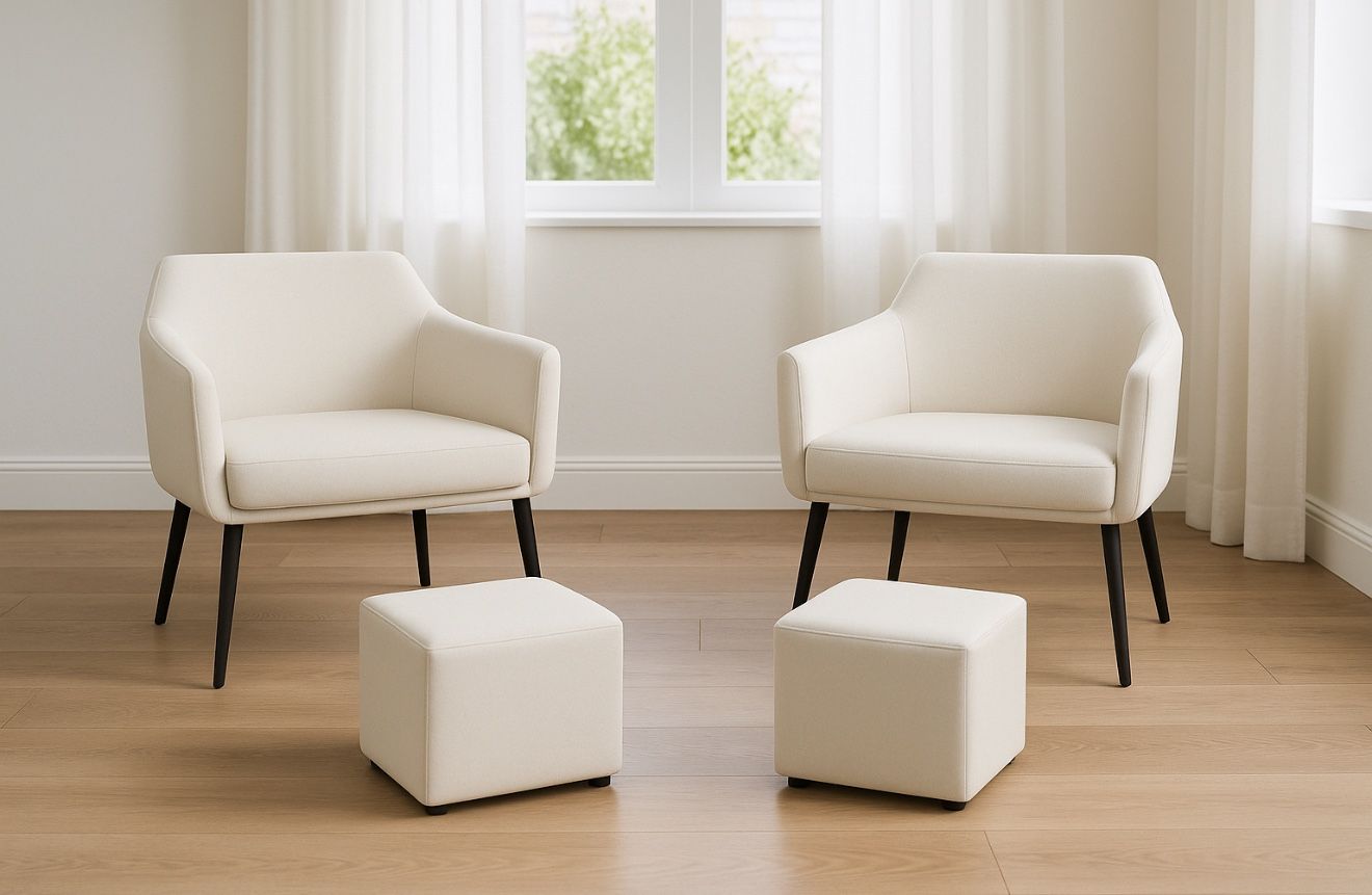 Modern Cream Accent Set – 2 Chairs + 2 Ottomans 