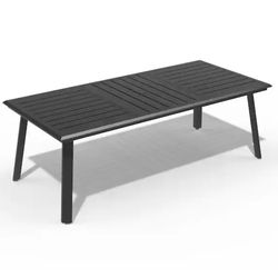 6pcs chairs+82.7 in. Patio Aluminum Black Outdoor Dining Table with Umbrella Hole