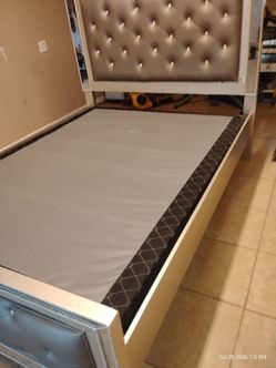 Twin Bed Frame with Tufted Headboard