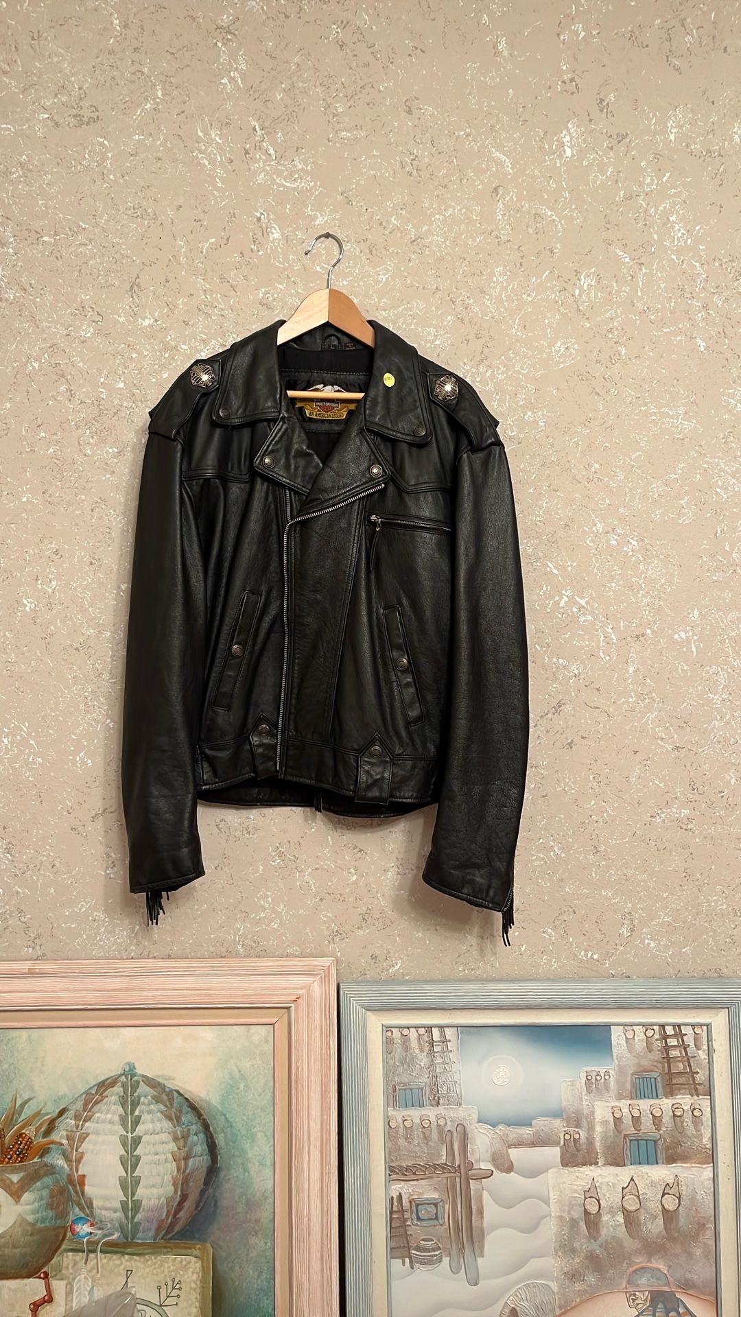 Vintage Genuine, Harley Davidson Men’s Riding Coat With Fringe In Like New Conditiono