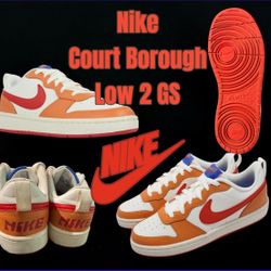 Nike Court Borough Low 2 GS Sail Hot Curry Game Royal University Red, Size 6.5Y BQ5448-119 