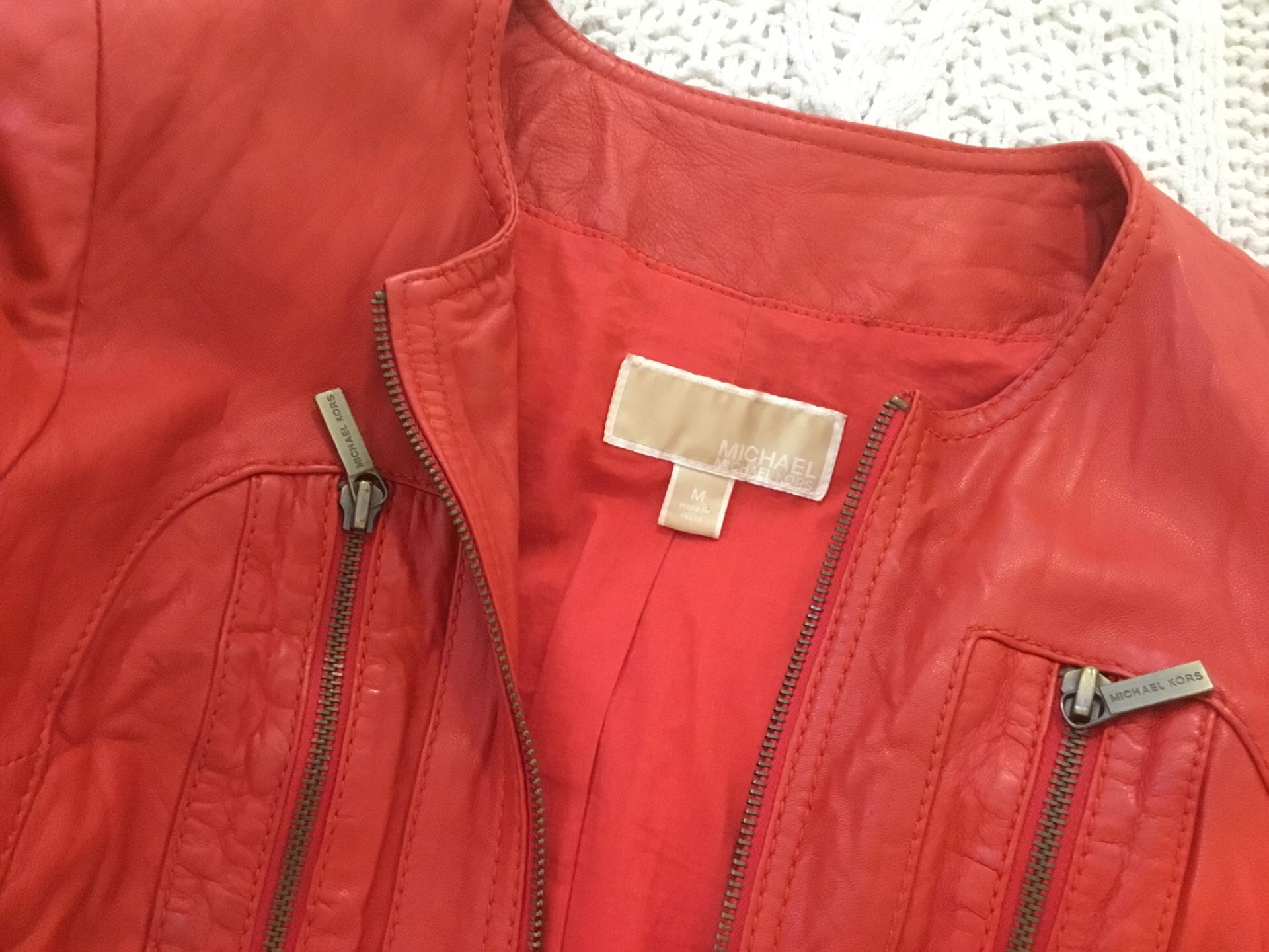 Michael kors best sale red leather jacket