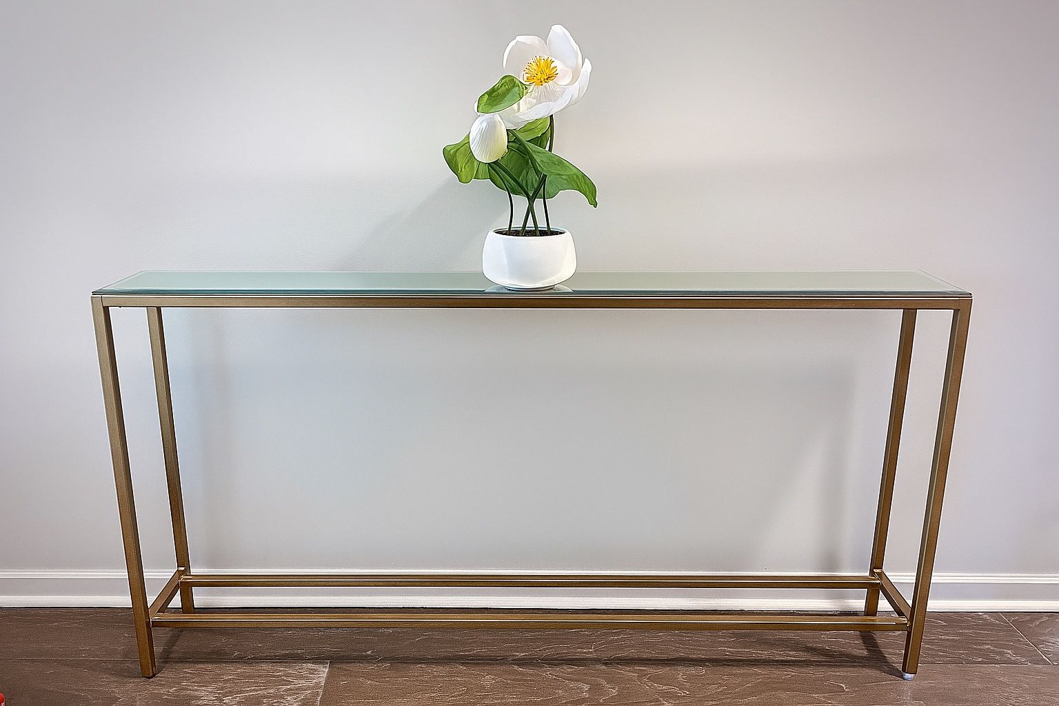 Gold & Glass Console Table – Modern, Narrow, Great for Entryway
