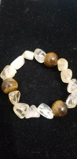 Citrine crystal and large tiger eye bead bracelet