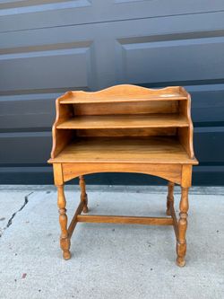 Vintage Wood Table / Small Writing Desk with Shelves