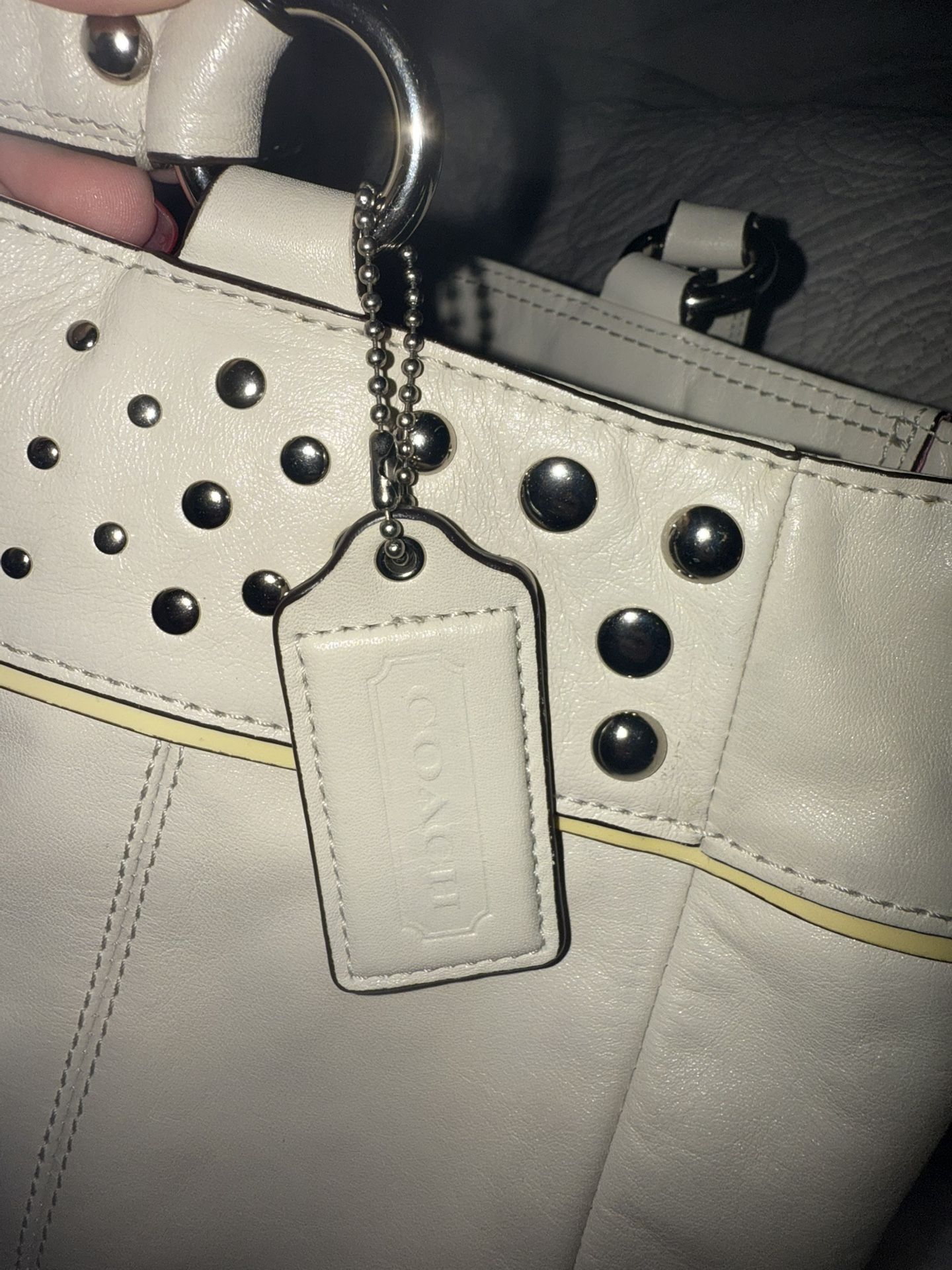 Cream Leather Coach Tote