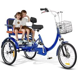DEYGIA 20" Adult Tricycle with Rear Seats, 3-Wheel Bikes, Baskets, for Senior