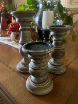 KIRKLANDS White Wash Candle Holders x3