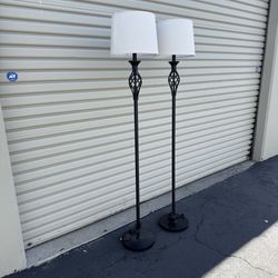 Set of 2 Bronze Iron Floor Lamp Very Good Condition 