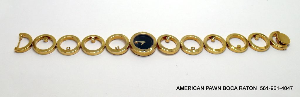 Movado Ono 88 A1 1811 Gold Tone 6 Diamond Bracelet 19.25 mm Ladies