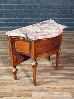 French Louis XVI Style Mahogany & Pink Marble-Top Night Stand, c. 1920's - Delivery Available