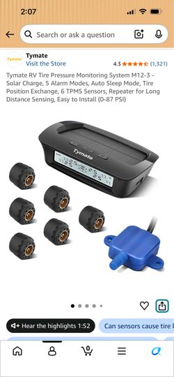 Tymate RV Tire Pressure Monitoring System, 6 TPMS Sensors
