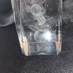 Disney Mickey Mouse 3D Laser Etched Crystal Glass Block Paperweight