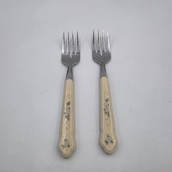 2 Pfaltzgraff Tea Rose Plastic Stainless 6.5"Pink Blue Floral Salad Forks Taiwan