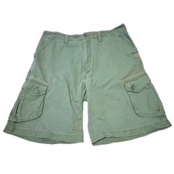 REI Thick Cotton Canvas Cargo Shorts Green Men 34 Hiking Climbing Casual Pockets