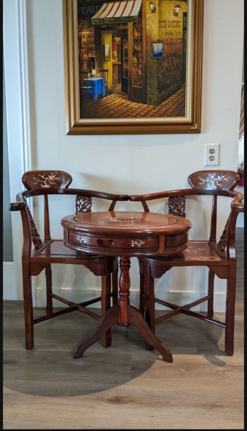 Cherry Carved Wood Antique Tea table Set.Rosewood