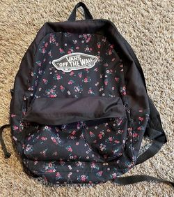 Black Vans Backpack With Flowers 