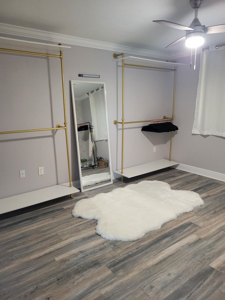 Two Modern Industrial Pipe Clothing Racks – Double Hanging Rods