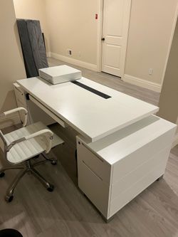 Multi storage 79 inch white desk