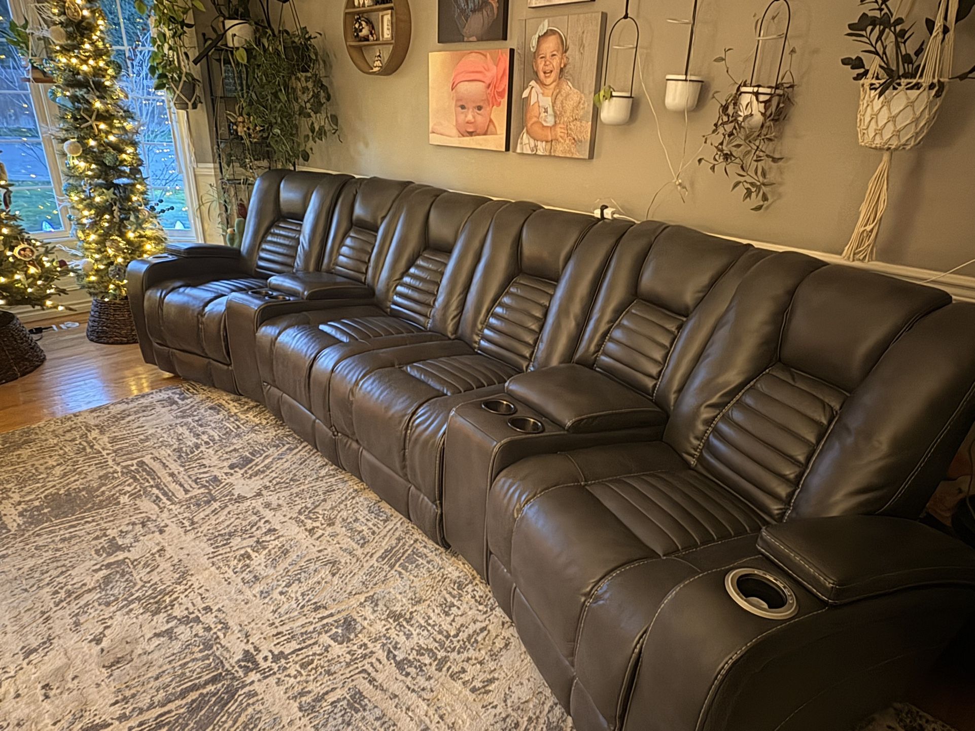 Comfortable Leather Theater Style Couch 