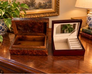 Set of 2 Decorative Wooden Jewelry & Keepsake Boxes – One with Mirror