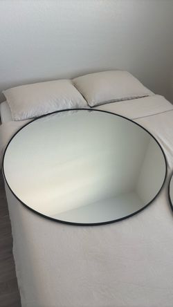 Large Round Mirror with Black Frame