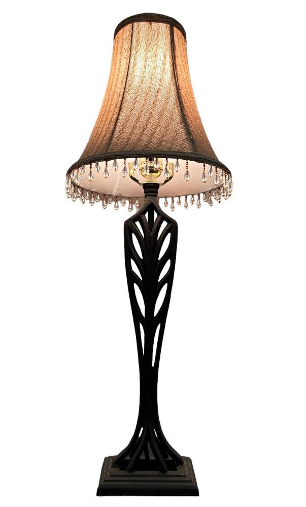 Cast Iron Lamp With Beaded Fringe Shade