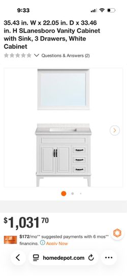 NEW 35” White Bathroom Vanity w/ Sink & 3 Drawers