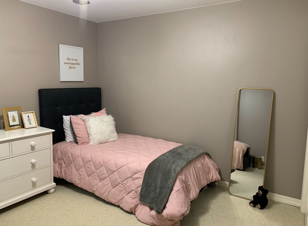 Twin Bed Frame And linen headboard