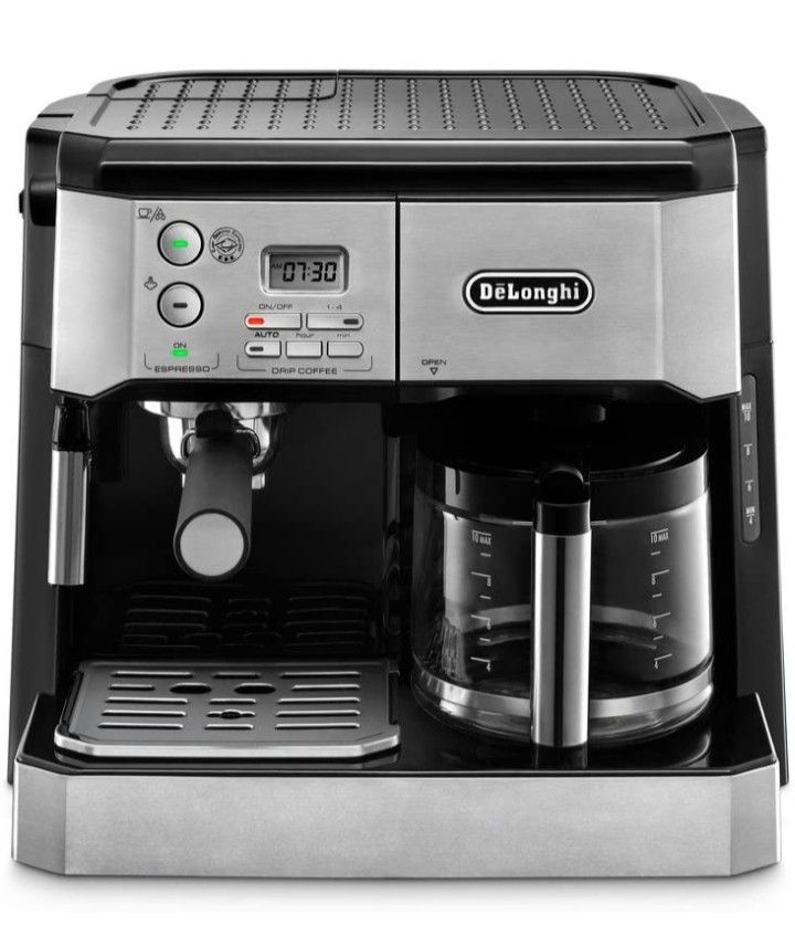 DeLonghi BCO430 Combination Pump Espresso and 10-Cup Drip Coffee Machine with Frothing Wand, Silver and Black