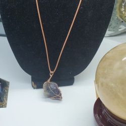 Handmade copper wrapped rainbow fluorite pendant Necklace