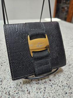 Salvatore Ferragamo Black Pebbled Leather Wallet 