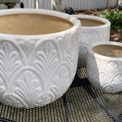 Two Brand New Sets Of Three Ceramic Planters - 2 Sets Available