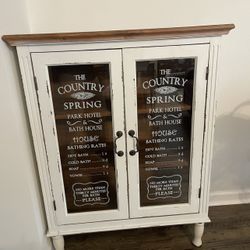 Country Spring Antique Farmhouse Wood Display Cabinet Glass Doors