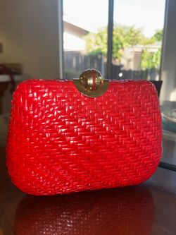 Rodo Italy Vintage Red Wicker Clutch Purse With Gold Chain