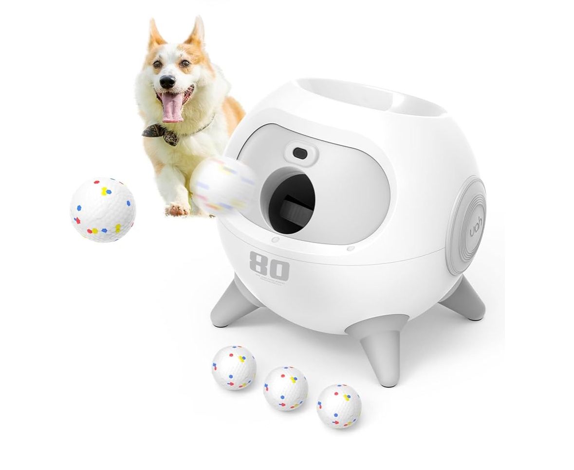 uahpet iRetriever Dog Ball Launcher with 3Pcs Balls, Automatic Obstacle Avoidance Dog Ball Launcher Suitable for Medium & Large Dogs