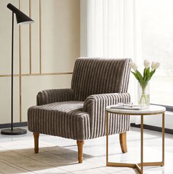 Modern Accent Chair with 2" Wide Wale Corduroy, 9" Solid Wood Legs, Comfortable Upholstered Armchair in Dark Coffee for Living Room 