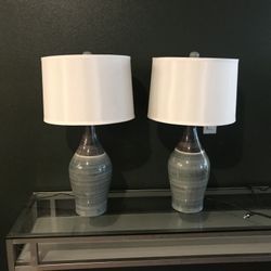 Pair of Lamps - grey & brown ceramic