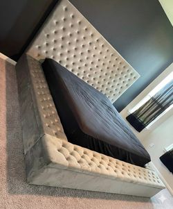 Brand New Grey/Black Platform Upholstered King And Queen Size Storage Bed Frame - Mattress 