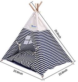 Features & details Breathable Mesh Window - isYoung pet tent made of high quality cotton and canvas, modern durable navy stripe style with a breathab