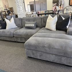 Grey Sectional With Large Chaise 
