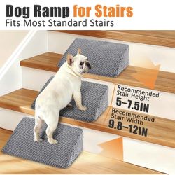 Dog Ramp for Stairs for Small & Senior Dogs and Cats – NonSlip Stair Wedges for Dogs with Gentle Slope, Pet Ramp with Washable Cover & SelfSticky Pads