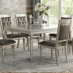 Brand New Silver & Grey 7pc Dining Table Set